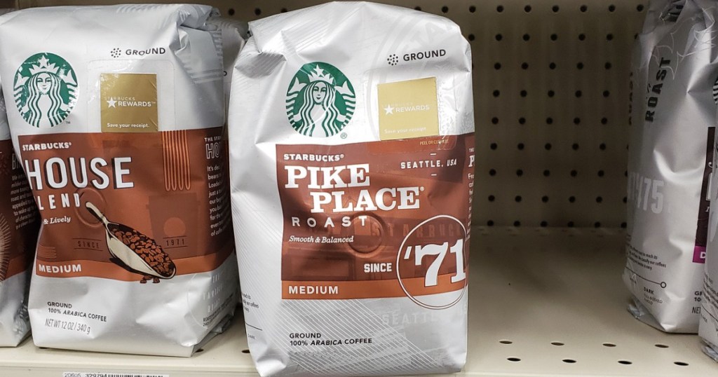 starbucks pike place ground coffee on store shelf