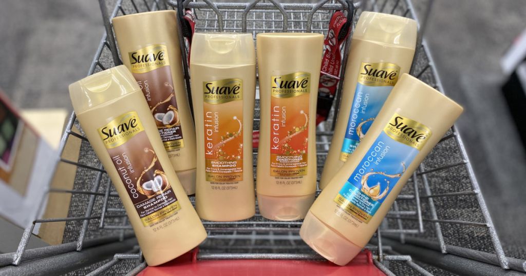 6 gold bottles of shampoo in basket