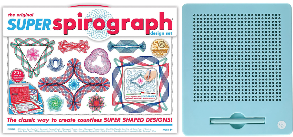 Super Spirograph 75-piece Jumbo Kit and Kid O PlayMonster Glow-in-The-Dark Jumbo Magnatab