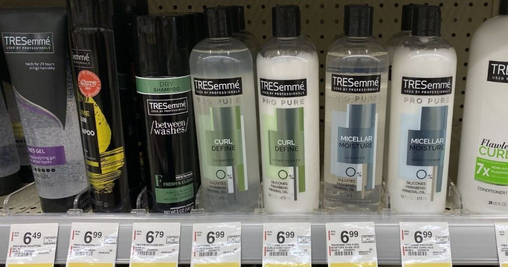 TRESemmé Shampoo and Conditioner on shelf