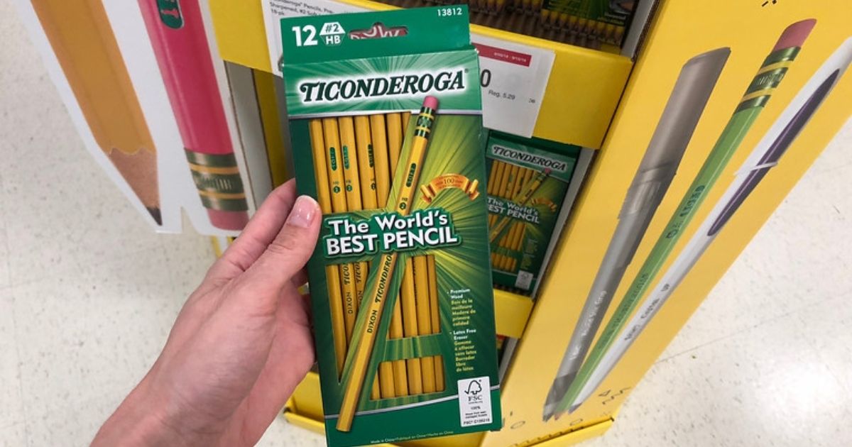 hand holding Ticonderoga pencils