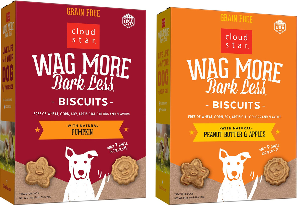2 boxes of Wag More Bark Less Dog Biscuits 