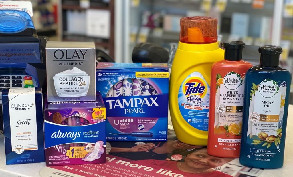 P&G products on the counter at Walgreens