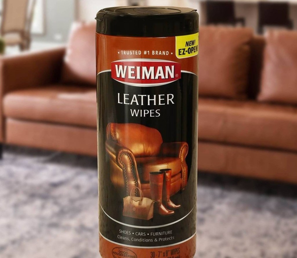bottle of leather wipes
