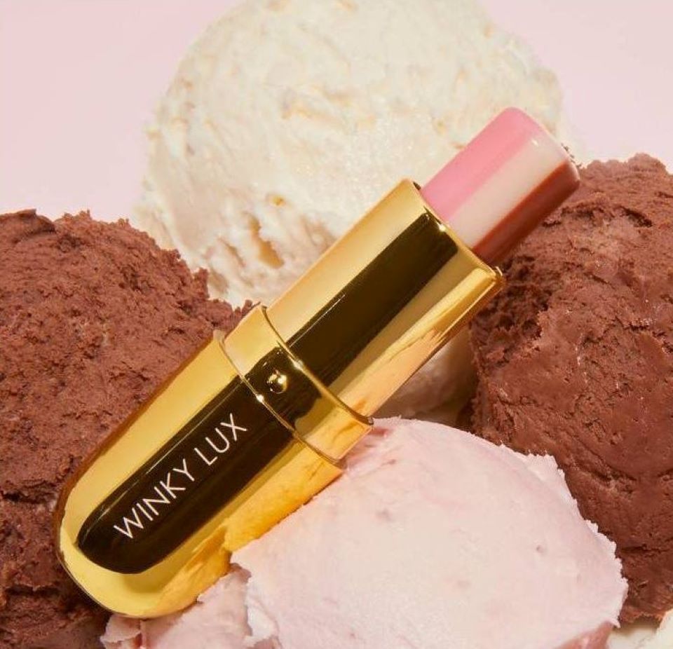 Winky Lux Neopolitan lip balm on ice cream