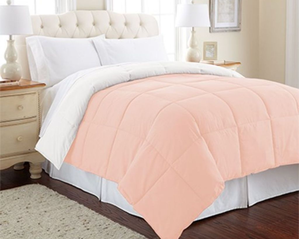 pink Zulily Down Alternative Comforter on bed