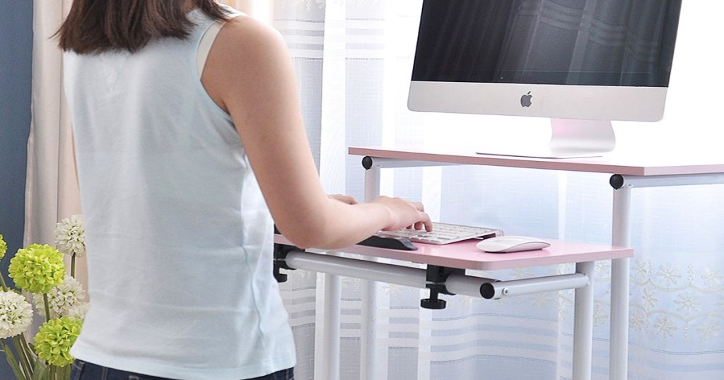 woman working at a standing desk