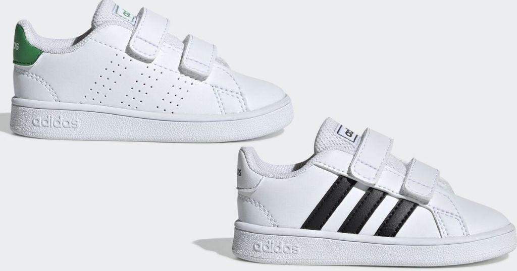 two pairs of adidas kids shoes