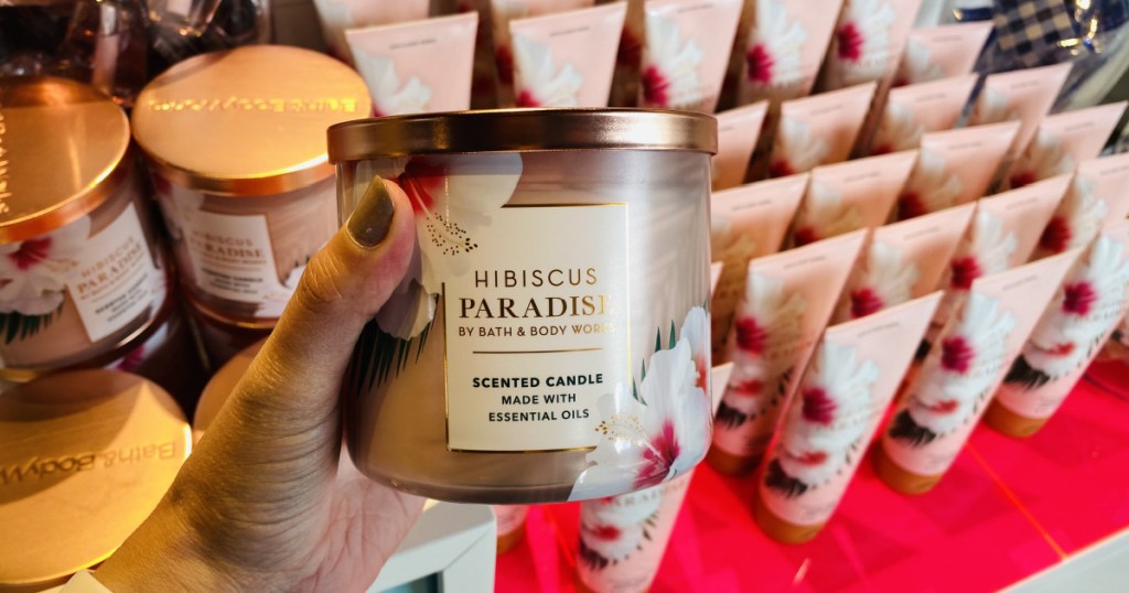 bath and body works new candles in hand in store