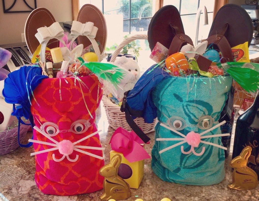 beach towels made to look like Easter baskets