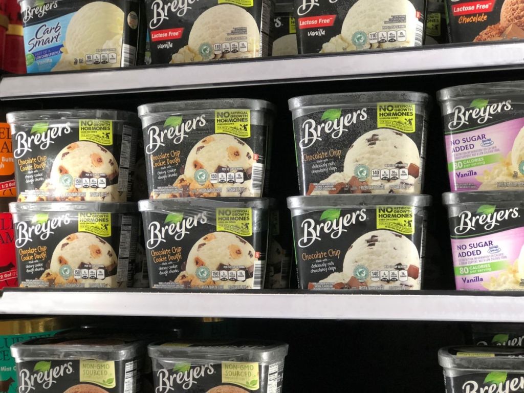 Breyer's ice cream in grocer's freezer case