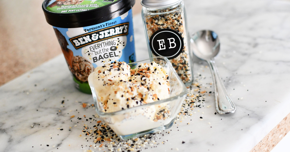 everything bagel ice cream on counter april fools prank 