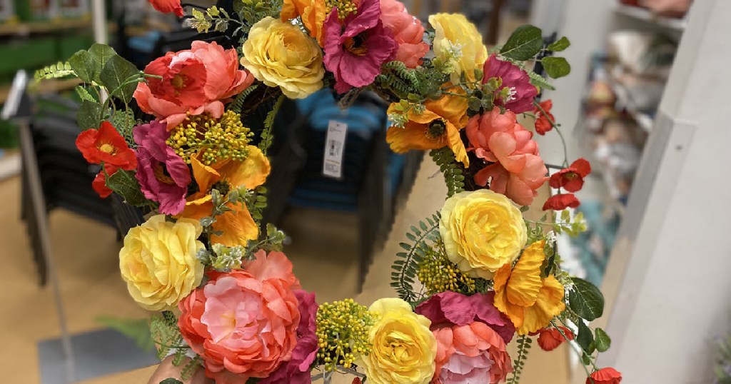 floral wreath displayed in a store