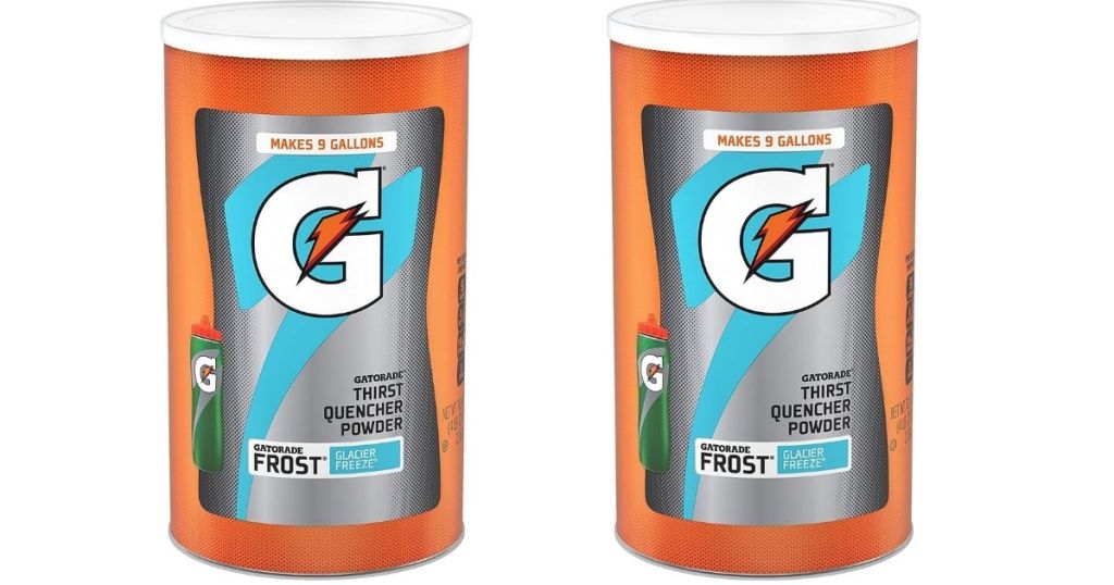 two canisters of Gatorade powder