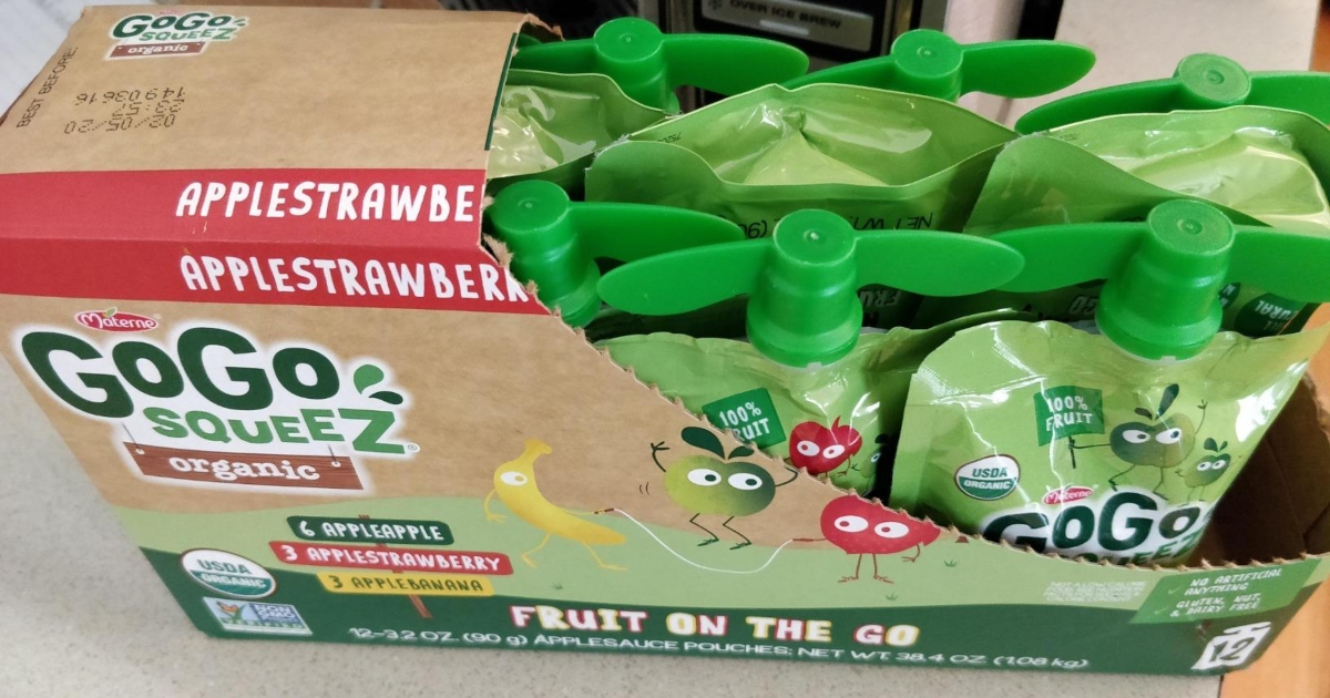 open box of applesauce pouches