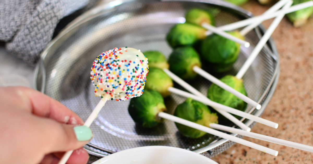 making a cake pop Brussels sprouts april fools prank