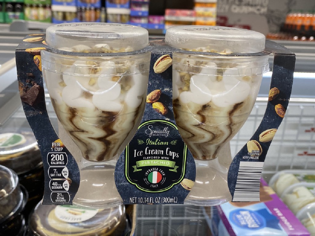 2 ice cream cups by store display