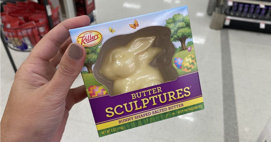 holding a bunny butter sculpture