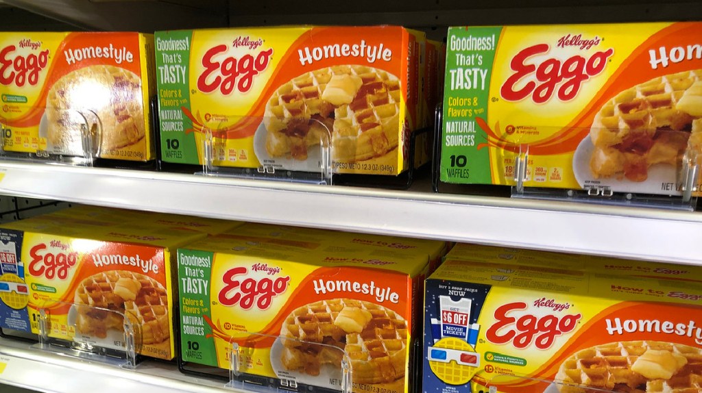kellogg's eggo homestyle waffles on shelf at store