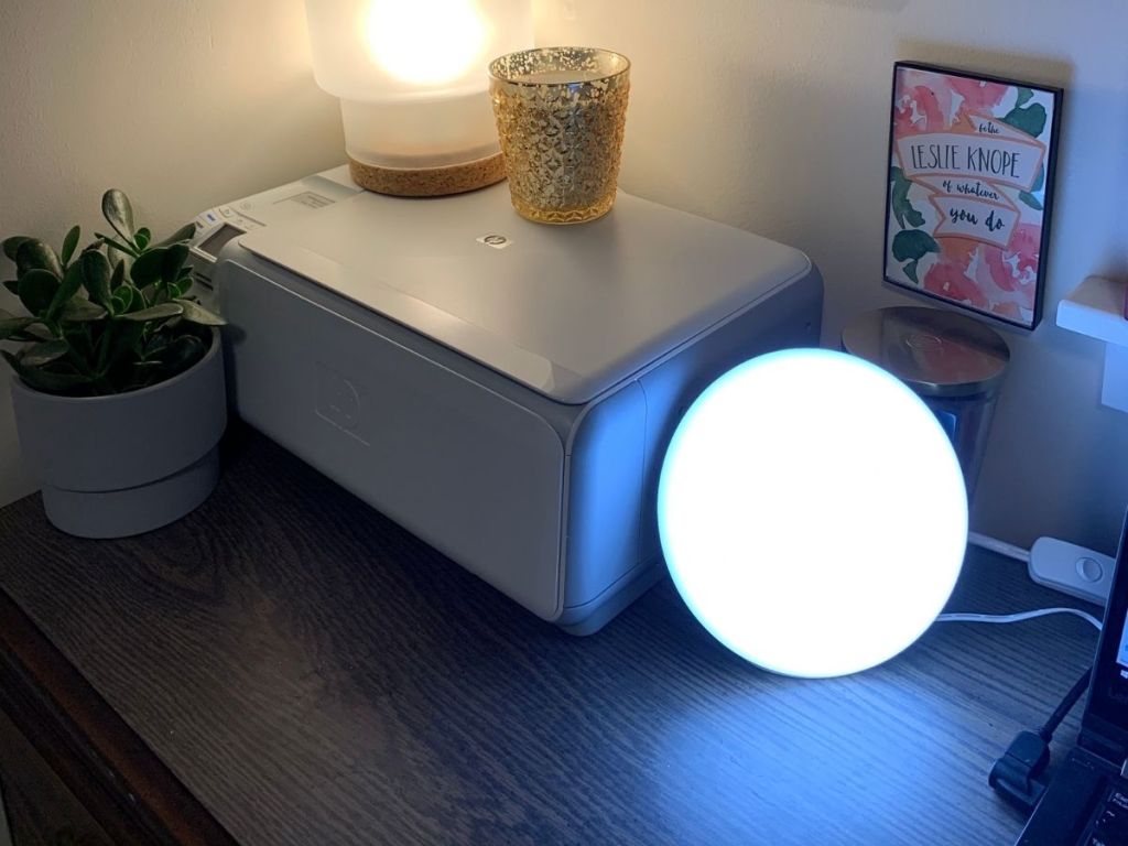 light therapy lamp on desk