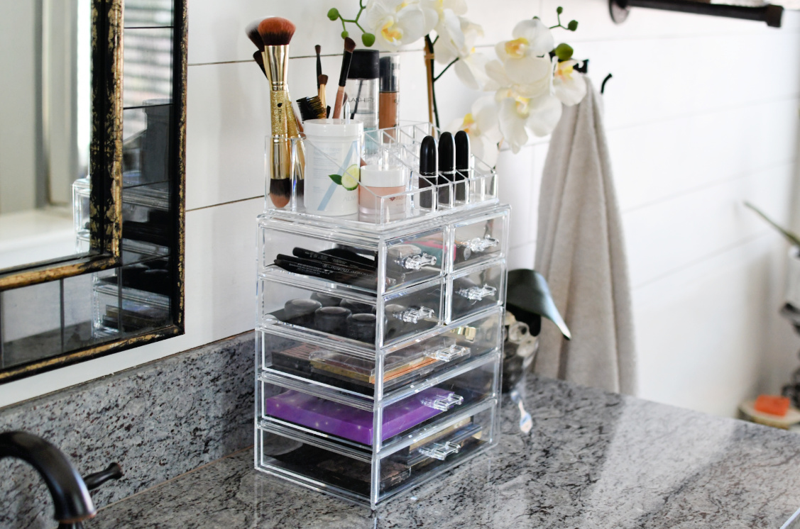 makeup organizer on the counter