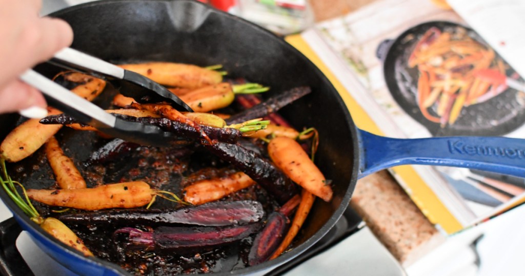 maple glazed carrots from FlavCity cookbook in a skillet 