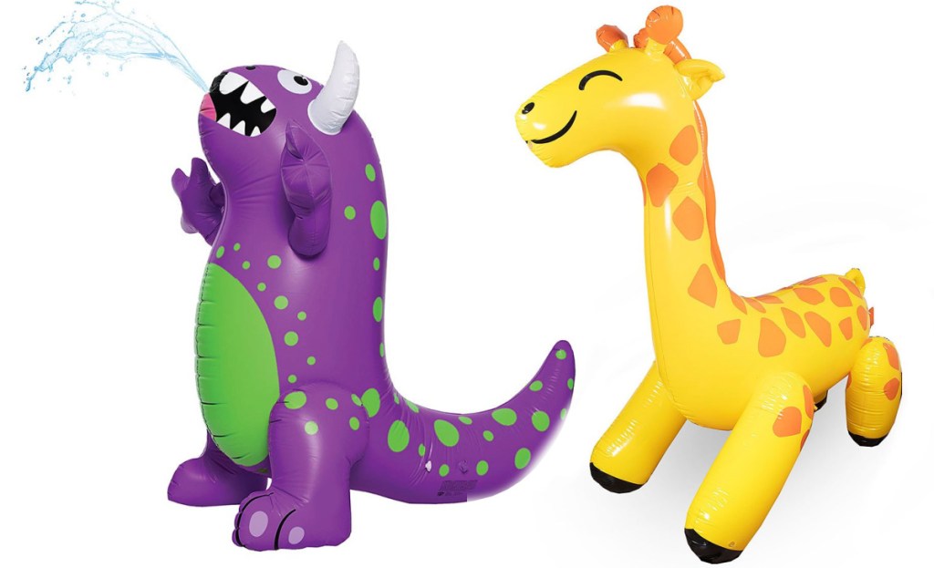 monster inflatable and giraffe