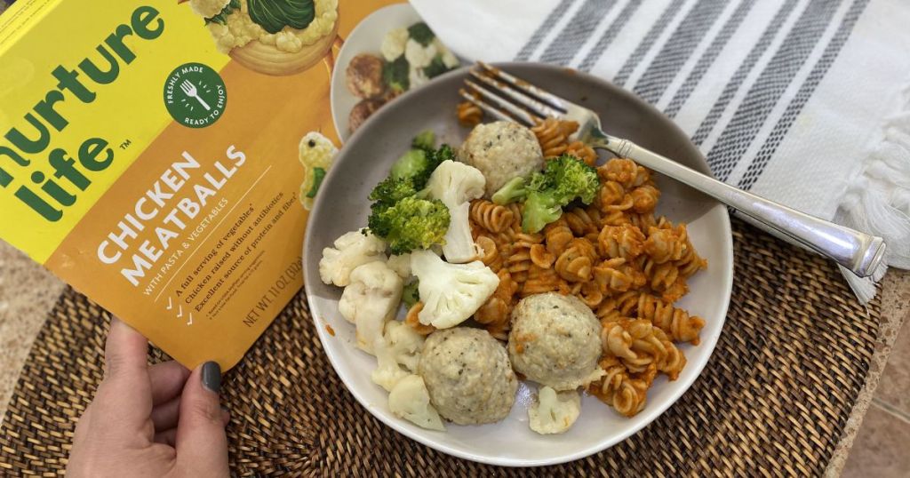 Nurture Life box and Chicken Meatballs meal in bowl
