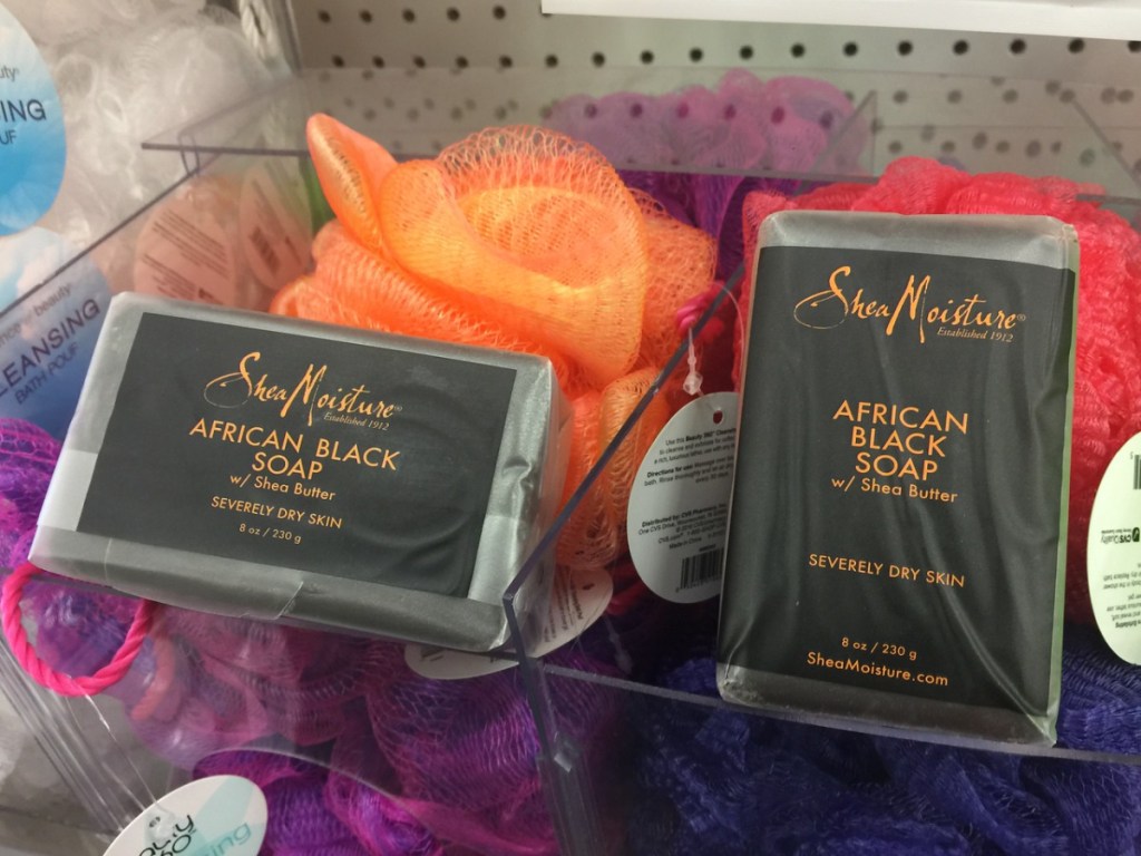 bars of black soap on display in store
