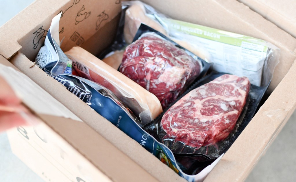 various meats inside a butcher box