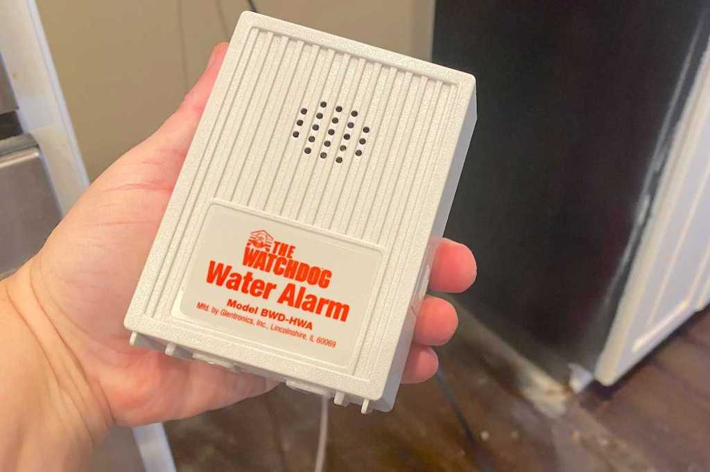 hand holding a water alarm