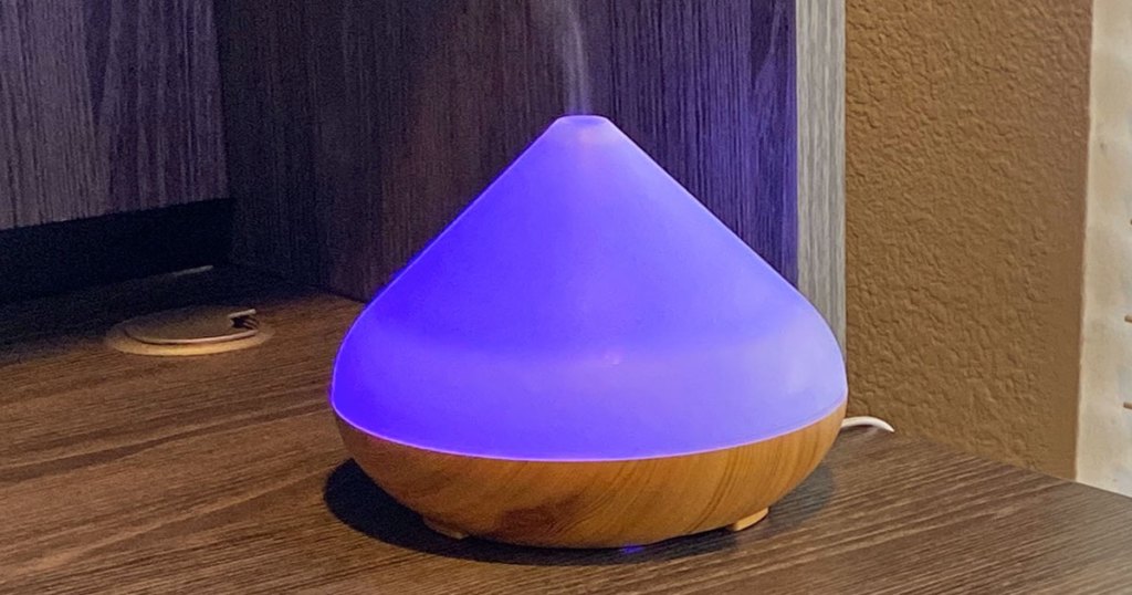 cone shaped oil diffuser with purple light