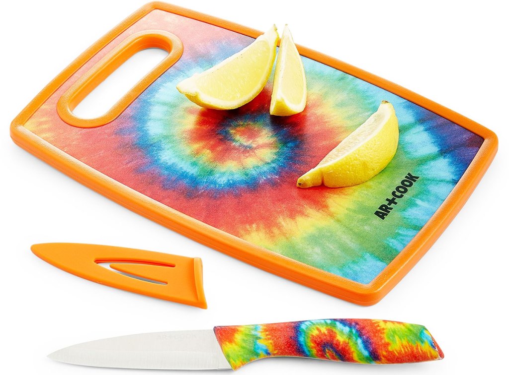 tie dye cutting board and matching knife set