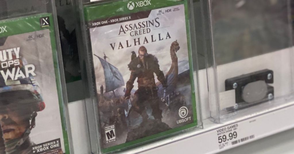 Assassin's Creed Valhalla game on a shelf at Target