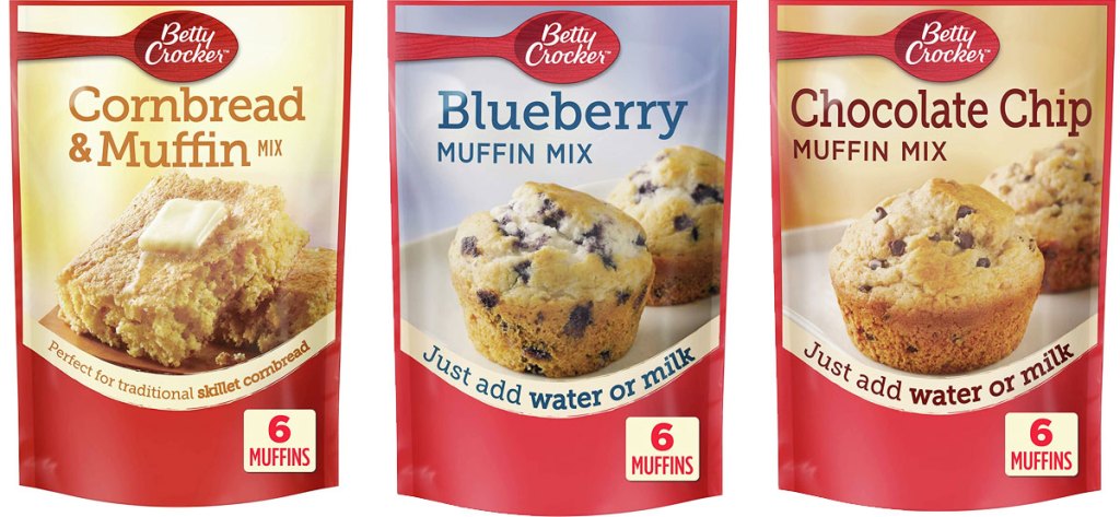 three betty crocker muffin mix pouches