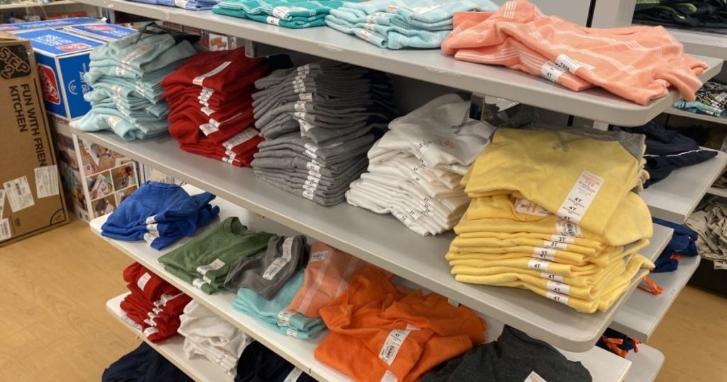 kids shirts on shelves