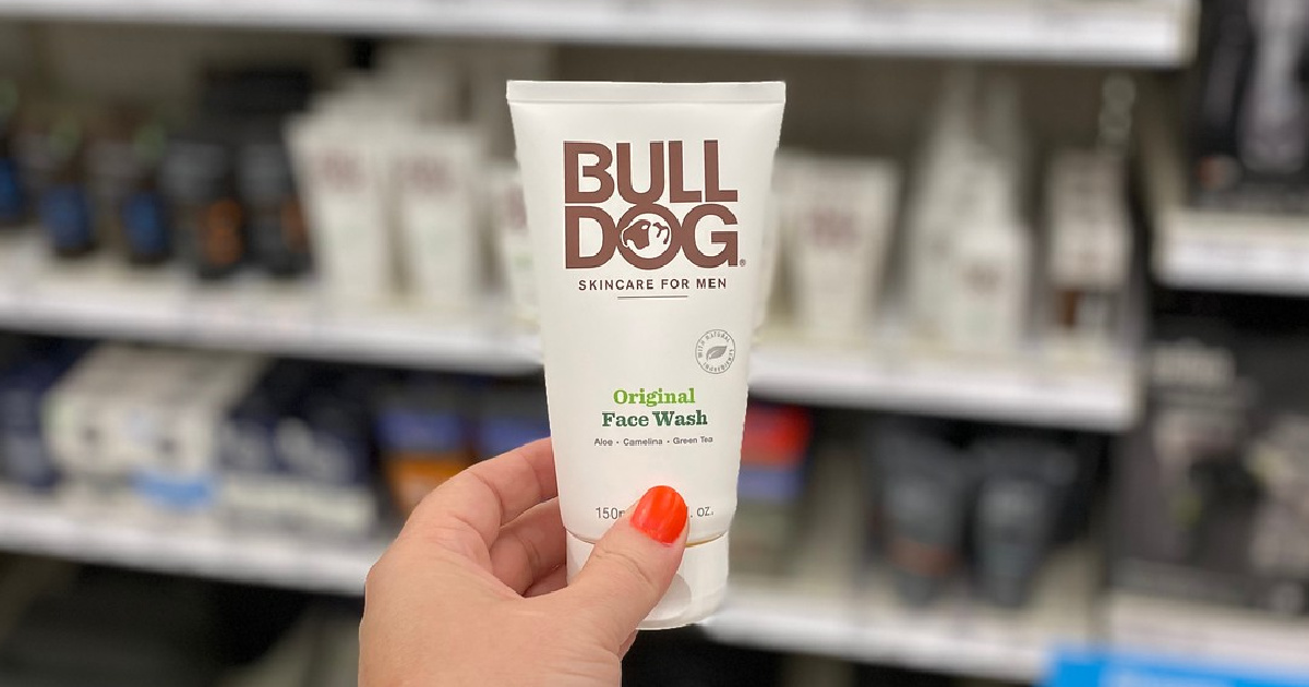 hand holding bulldog face wash