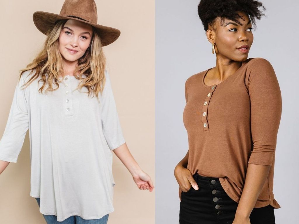 Cents of Style Henley long sleeve tops on two women