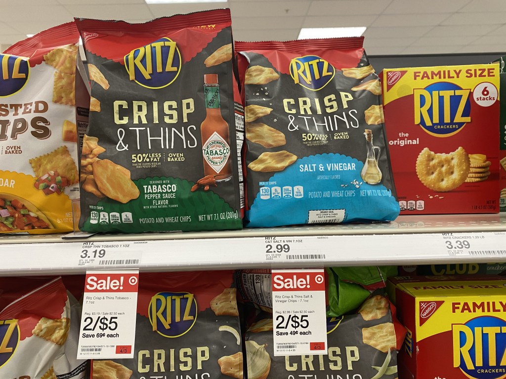 Crisp & Thins Ritz crackers on Target shelf