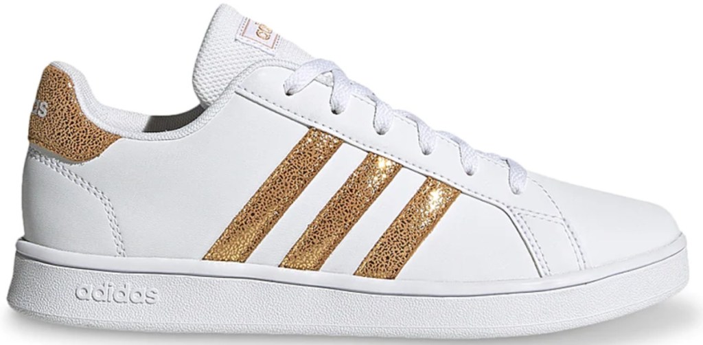 adidas gold and white kids shoes