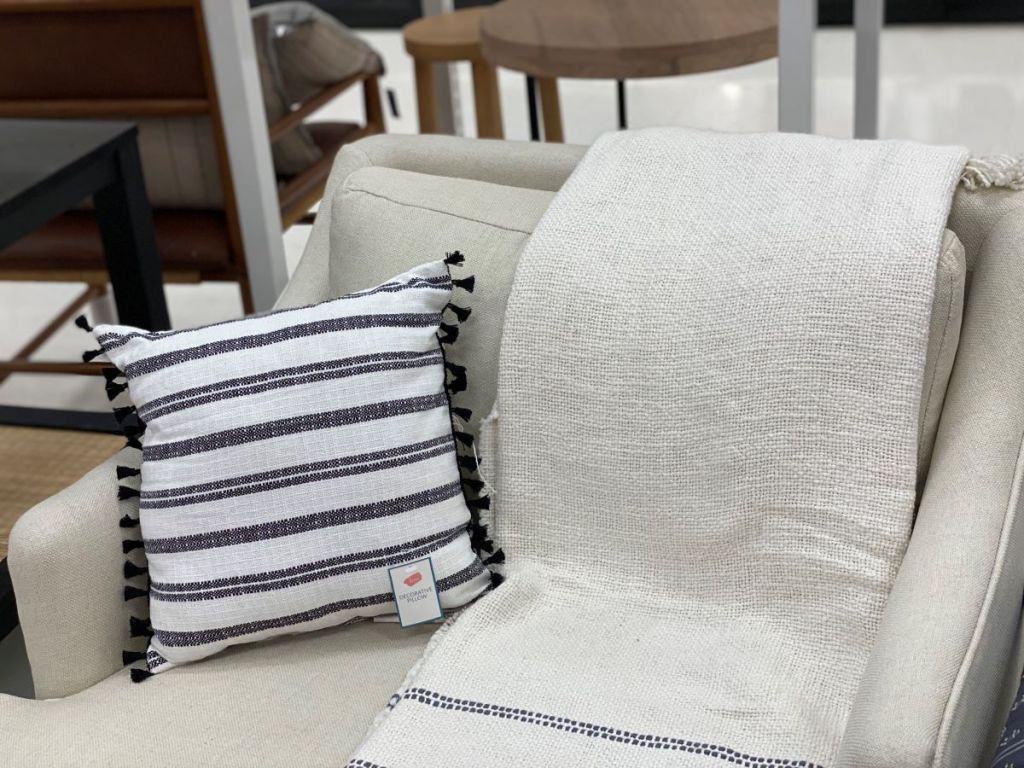 striped pillow on a chair