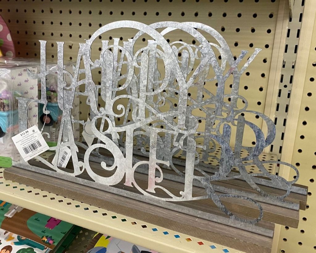 Easter Metal Signs on shelf in store