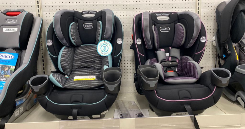 two car seats on shelf