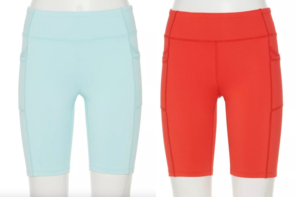 teal and coral FILA biker shorts