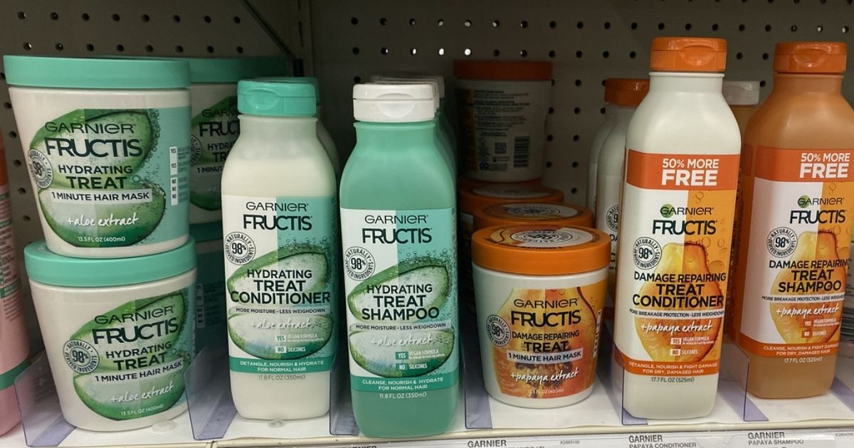 Garnier Fructis Treat Shampoo and Conditioner on shelf