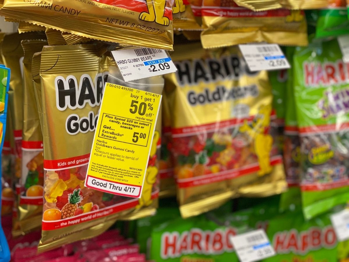 Haribo Gummi candy and price tag