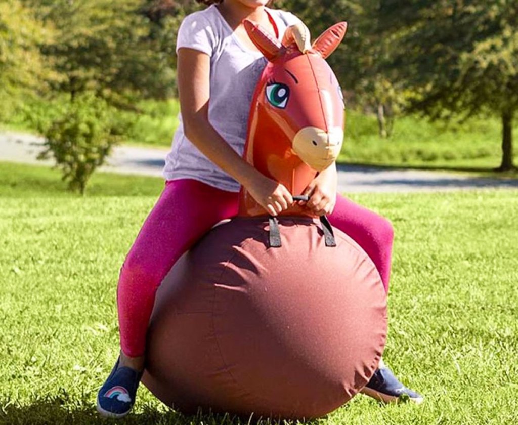 girl on brown horse inflatable toy