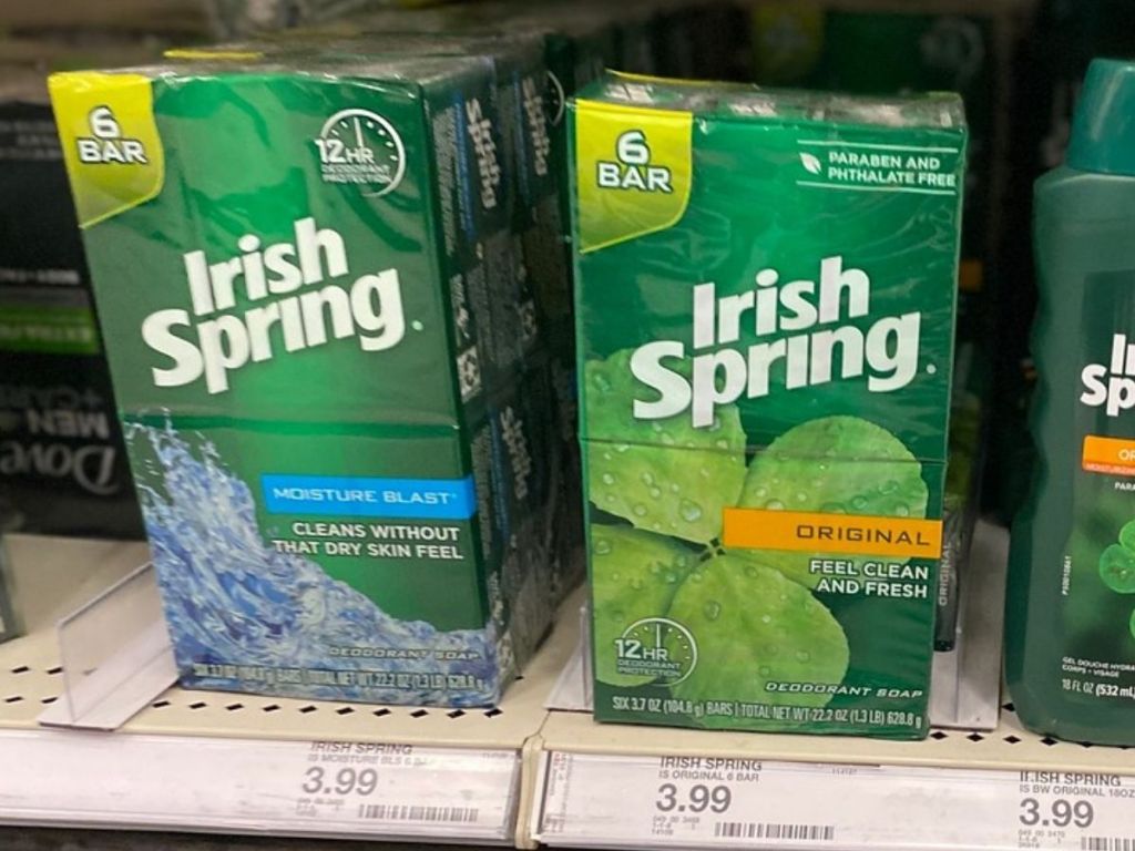 Irish Spring Bar Soap 6-packs on store shelf