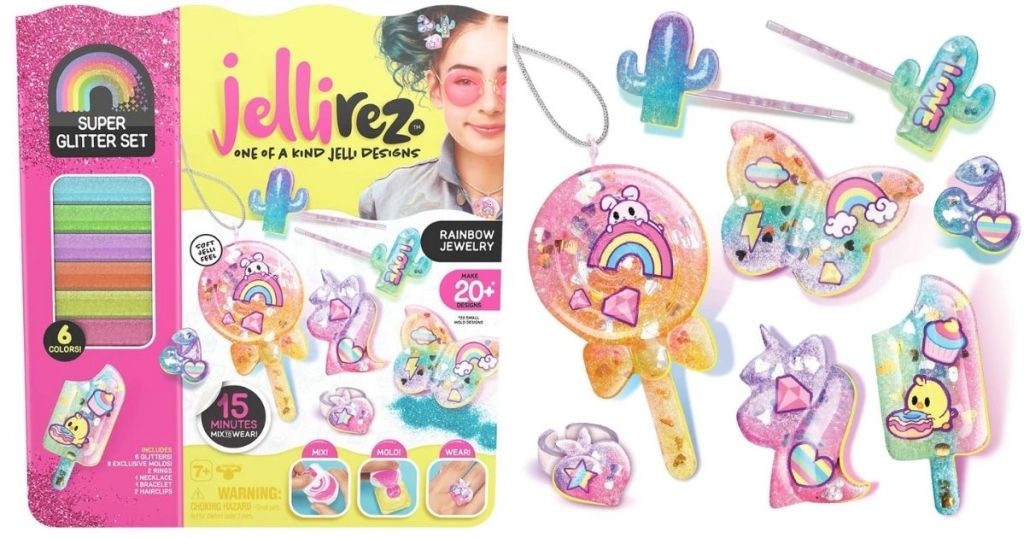 JelliRez Jewelry Craft Kit in packaging and completed