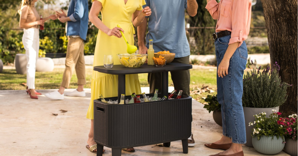 Keter Bevy Bar Table Cooler Combo, Patio Cooler Table Costco